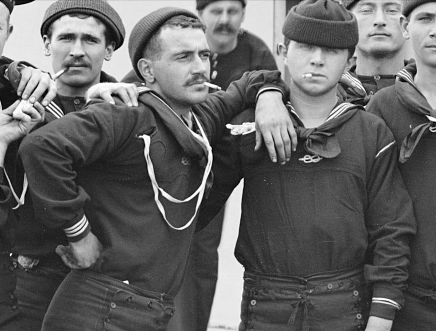 Image depicts U.S. Navy sailors in Norfolk, Virginia, during the early 20th century