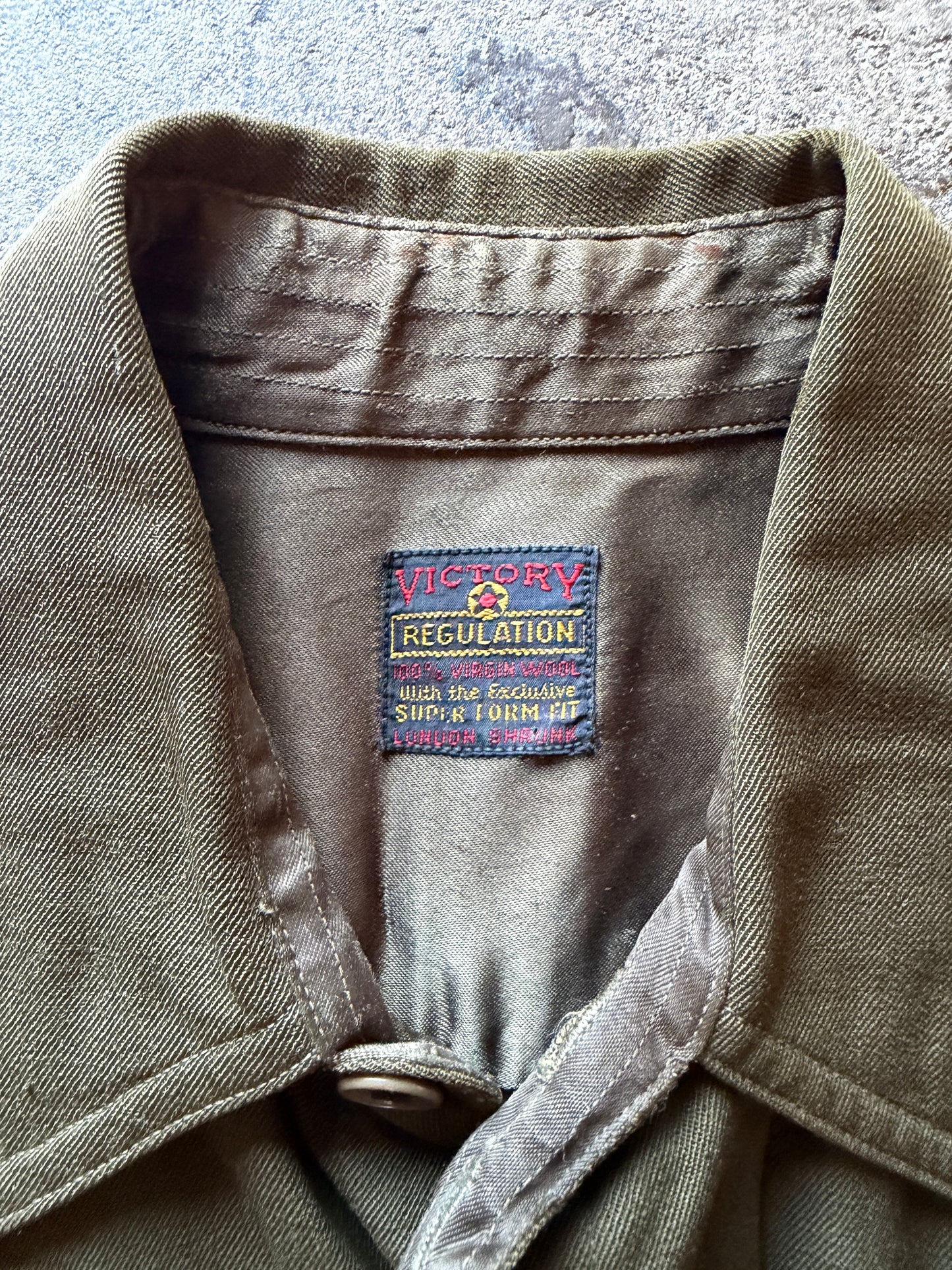 Vintage 1940s–50s Military / Work Shirt — Olive Wool Gabardine