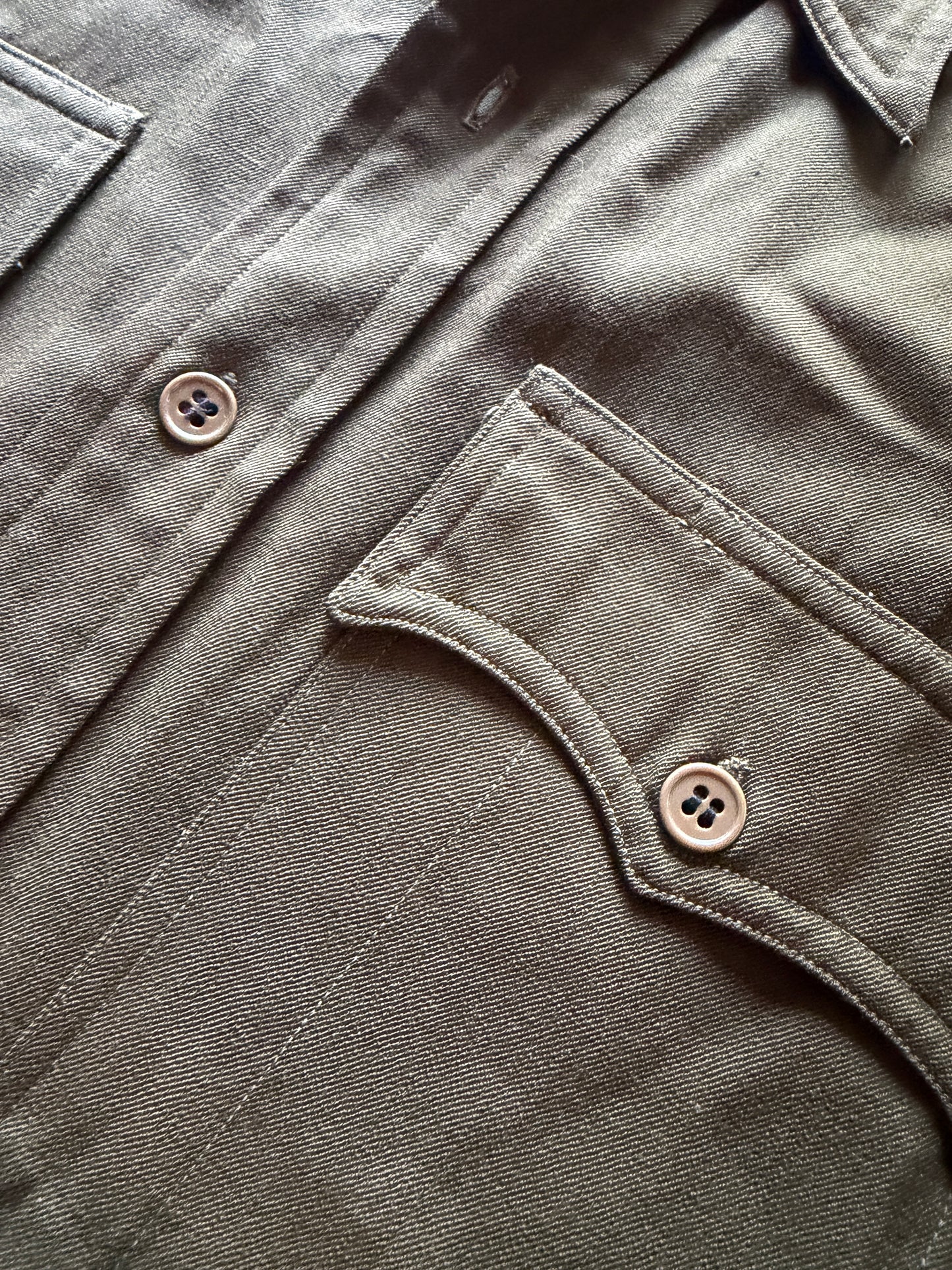Vintage 1940s–50s Military / Work Shirt — Olive Wool Gabardine