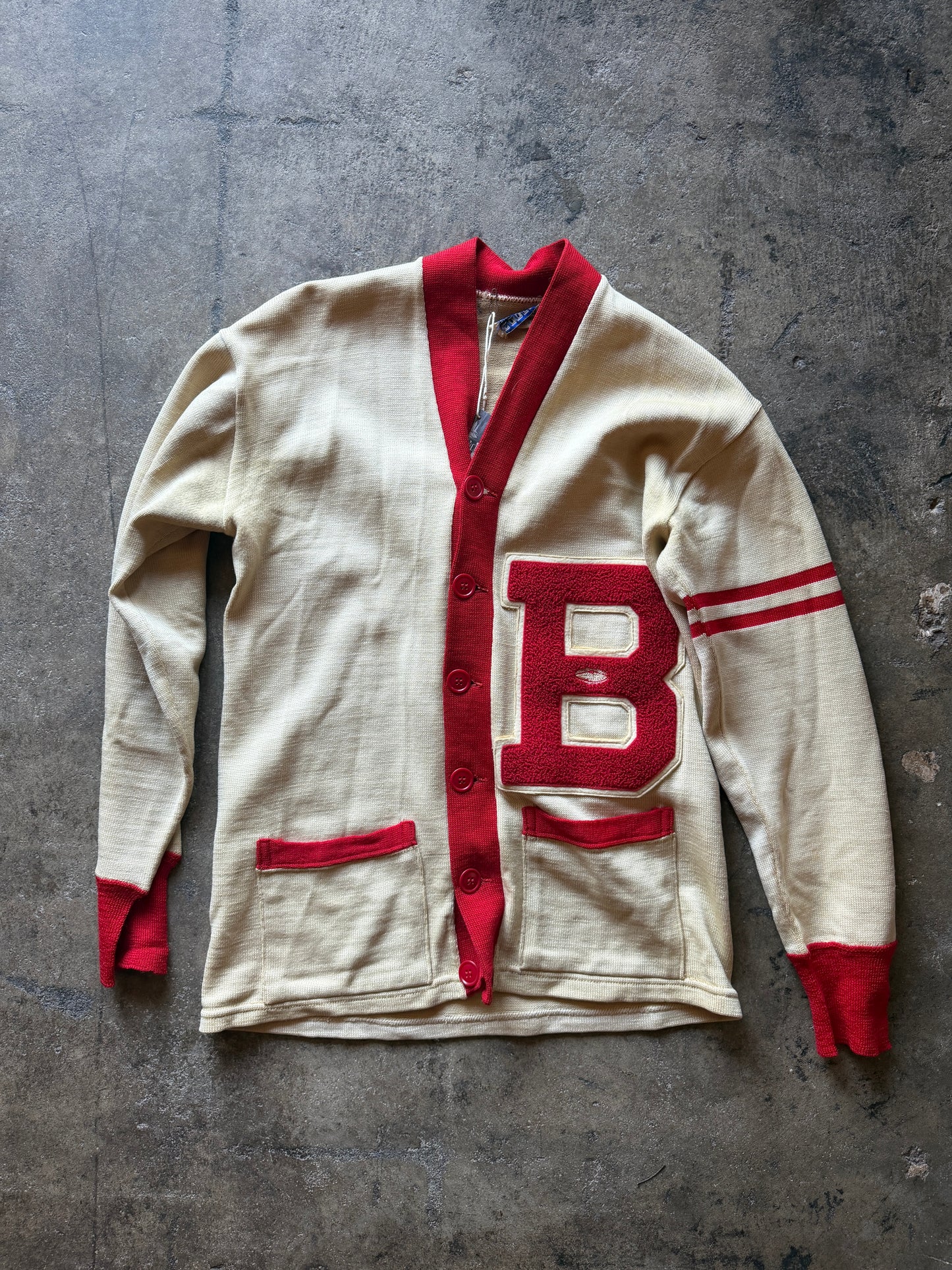 Vintage 1950s Wool Letterman Cardigan – Red & Cream