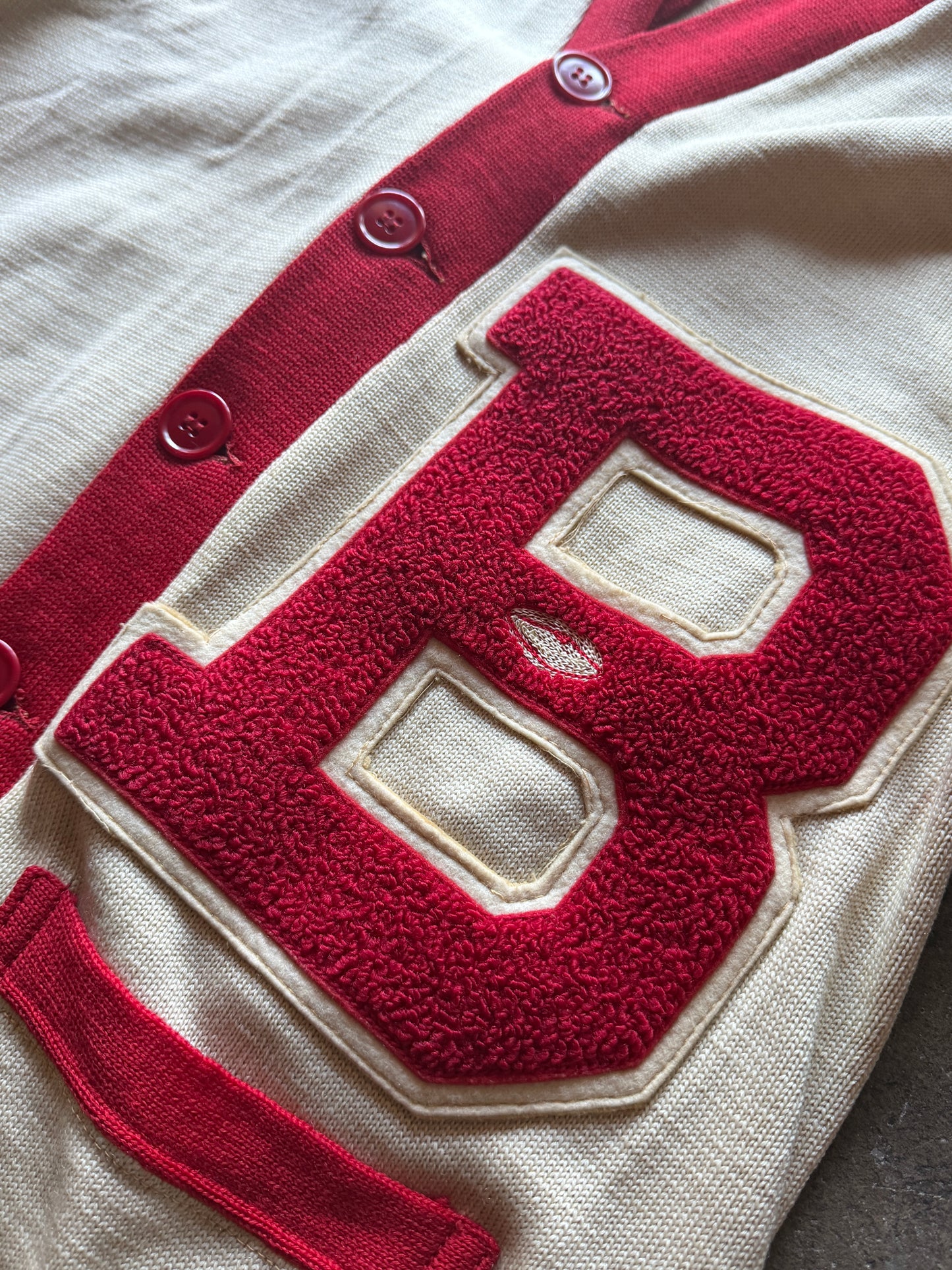 Vintage 1950s Wool Letterman Cardigan – Red & Cream