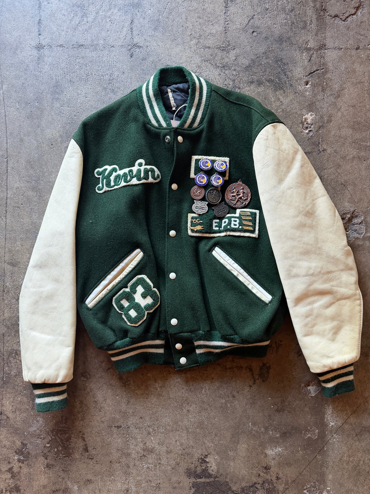Vintage 1983 High School Letterman Jacket – “Lakers” – Wool & Leather – Medal-Loaded Varsity